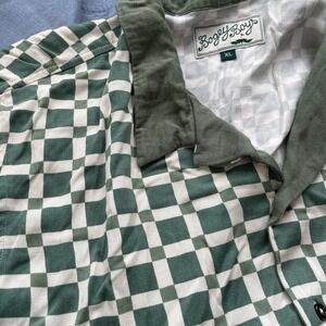 Bogey Boys Men Tile Button Up Shirt Extra Large Golf Logo Patch Checked Green